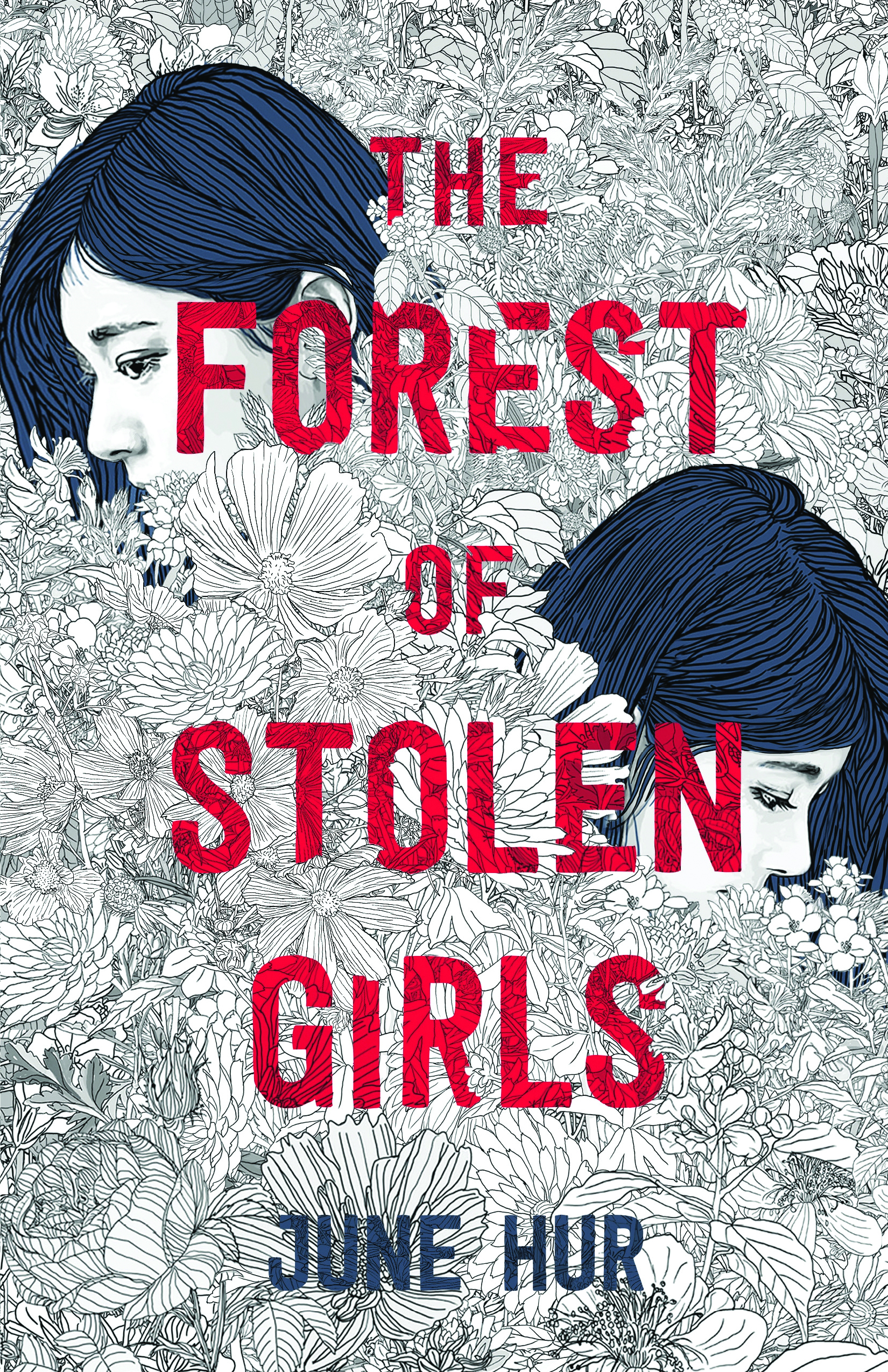 Cover of Forest of Stolen Girls with two girls in black and white flowers